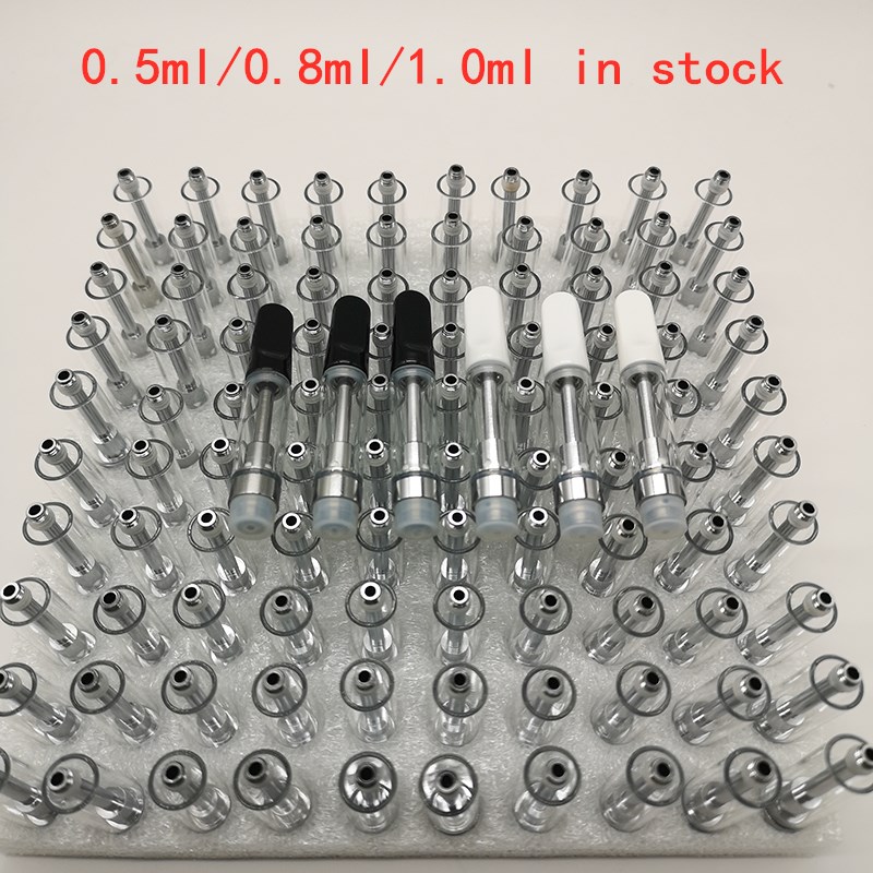 

510 Ceramic Carts White Black Atomizer Vape Cartridge 0.5ml 0.8ml 1.0ml Glass Tank Foam Tray Cartridges packaging TH205 Thick Oil Empty Disposable Pen