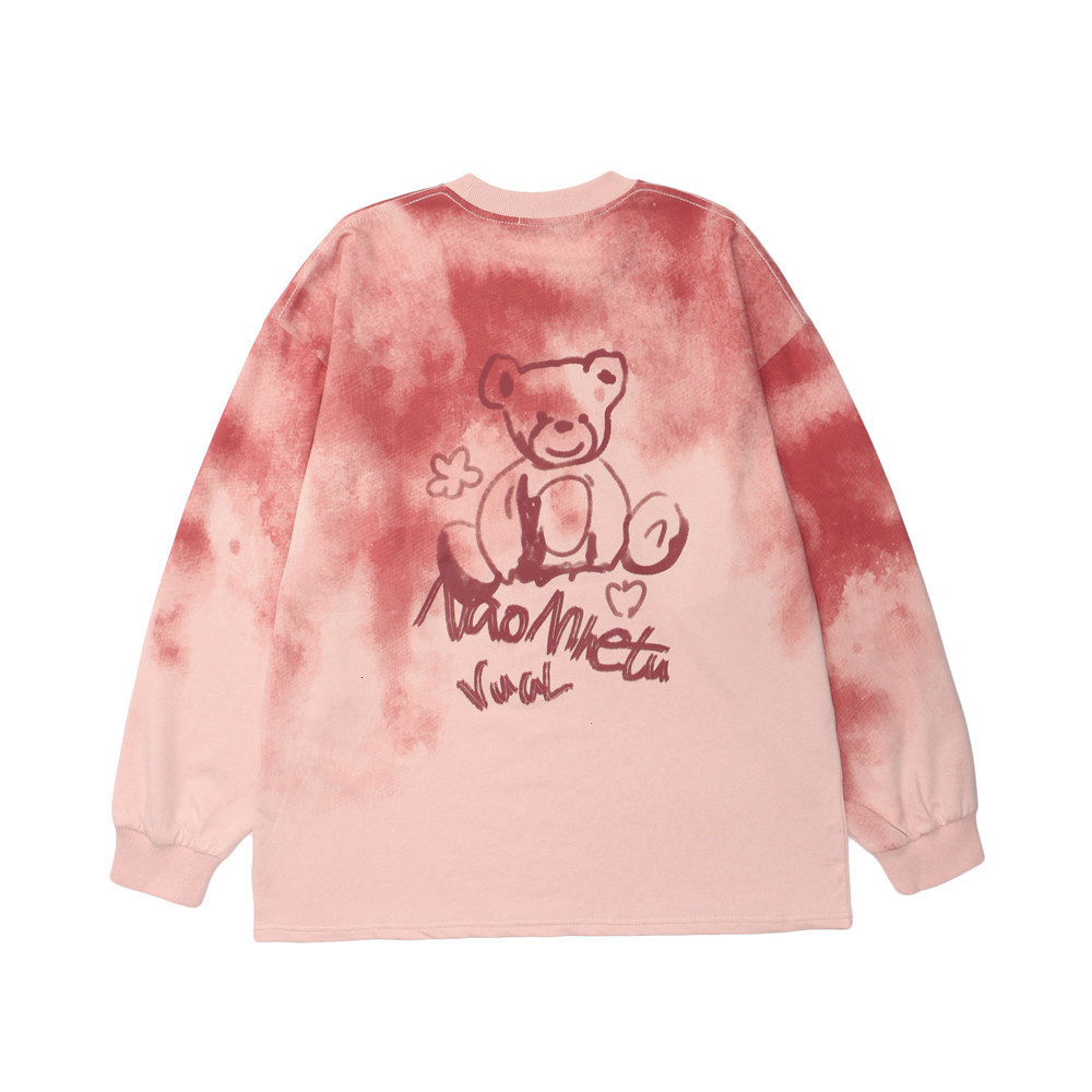 

Sweatshirts Cartoon Bear graffiti tie dyed sweater mens ins Harajuku fashion brand loose round neck long sleeve couple Pullover Hoodie, White