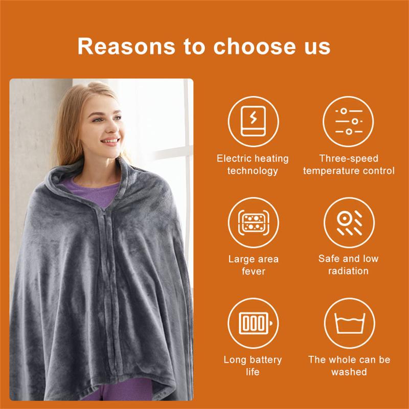 

Carpets USB Electric Heated Warm Shawl Portable Washable Heating Fleece Blanket Unisex Plush Quilt For Home Office J99