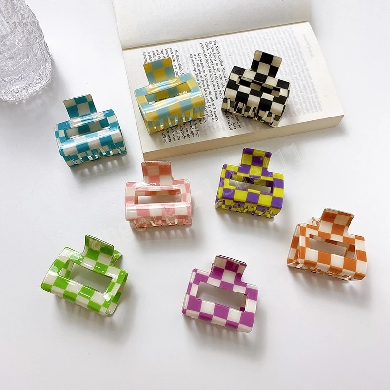 

Fashion Women Hair Claw Clip Accessories Acrylic Geometric Color Grid Clamps Sweet Girls Hairpins Headdress