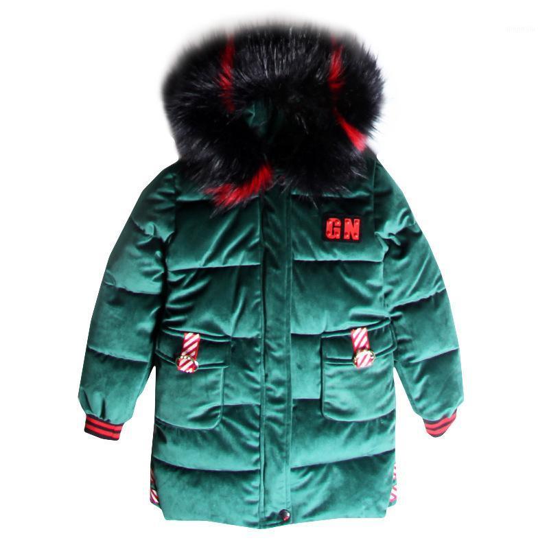 

Coat Girls Hooded Snowsuit Kids Winter Down Fur Collar Thick Gold Velvet Jackets Baby Girl Warm Clothes Children Outerwear Cloth, Blue;gray