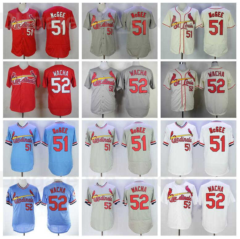 

1946 1982 1985 Retro 51 Willie McGee Jersey Vintage Baseball 52 Michael Wacha Retire Stitched Pullover Blue Red White Beige Grey Black Team