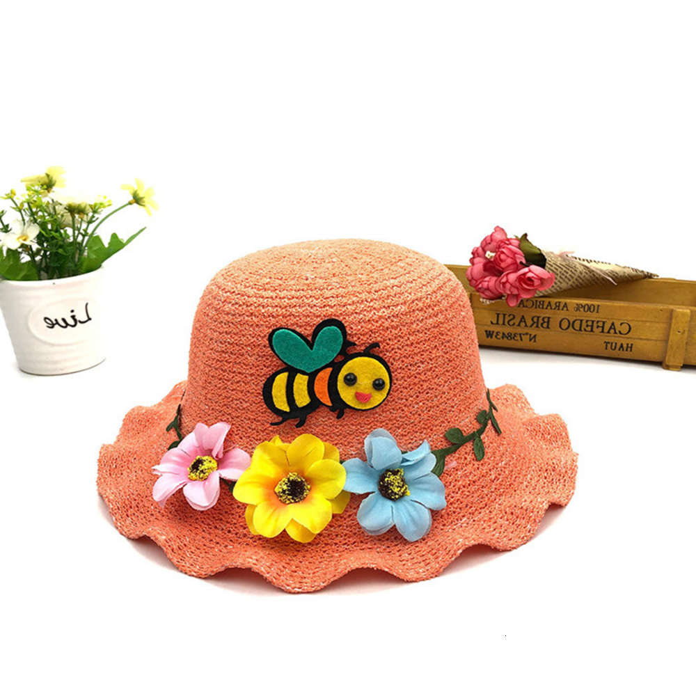 

Children's Bee wave edge straw summer baby cartoon sunshade fisherman's boys and girls outdoor sunscreen sun hat, Yellow