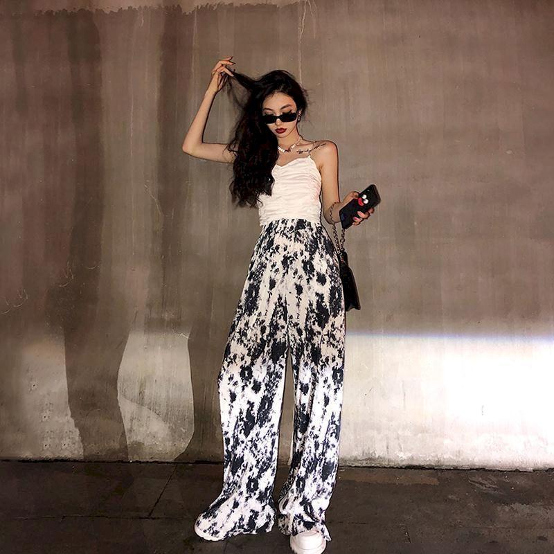 

Autumn Wide-leg Pants Women High Waist Drape Summer Thin Ink-dyed Pleated Toothpick Loose And Mopping Trouse Women's & Capris, Black;white