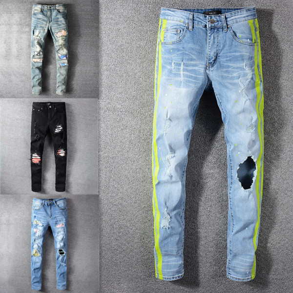

2021 Mens jeans Distressed Motorcycle biker jean Rock Skinny Slim Ripped hole letter Top Quality Brand 8 Colors Denim Pants Size 28-40