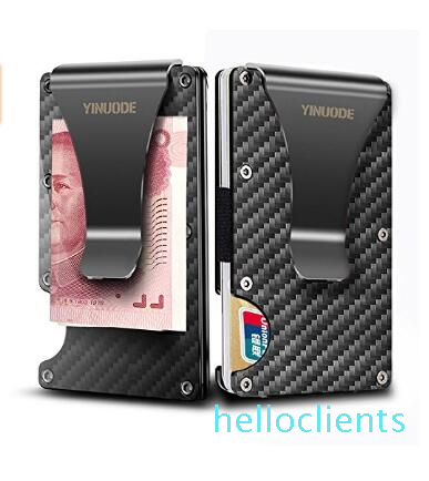 

Carbon Fiber Money Clip Card Holder Wallet, 2019 New Version RFID Blocking Mens Slim Credit Card Business ID Holder For Men, Blue