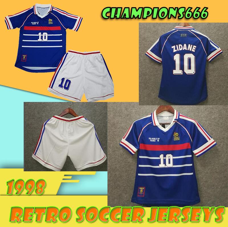 

1998 soccer jerseys F RANCE RETRO kids kits 10 VINTAGE ZIDANE HENRY MAILLOT DE FOOT Thailand Quality uniforms Football shirt, Black