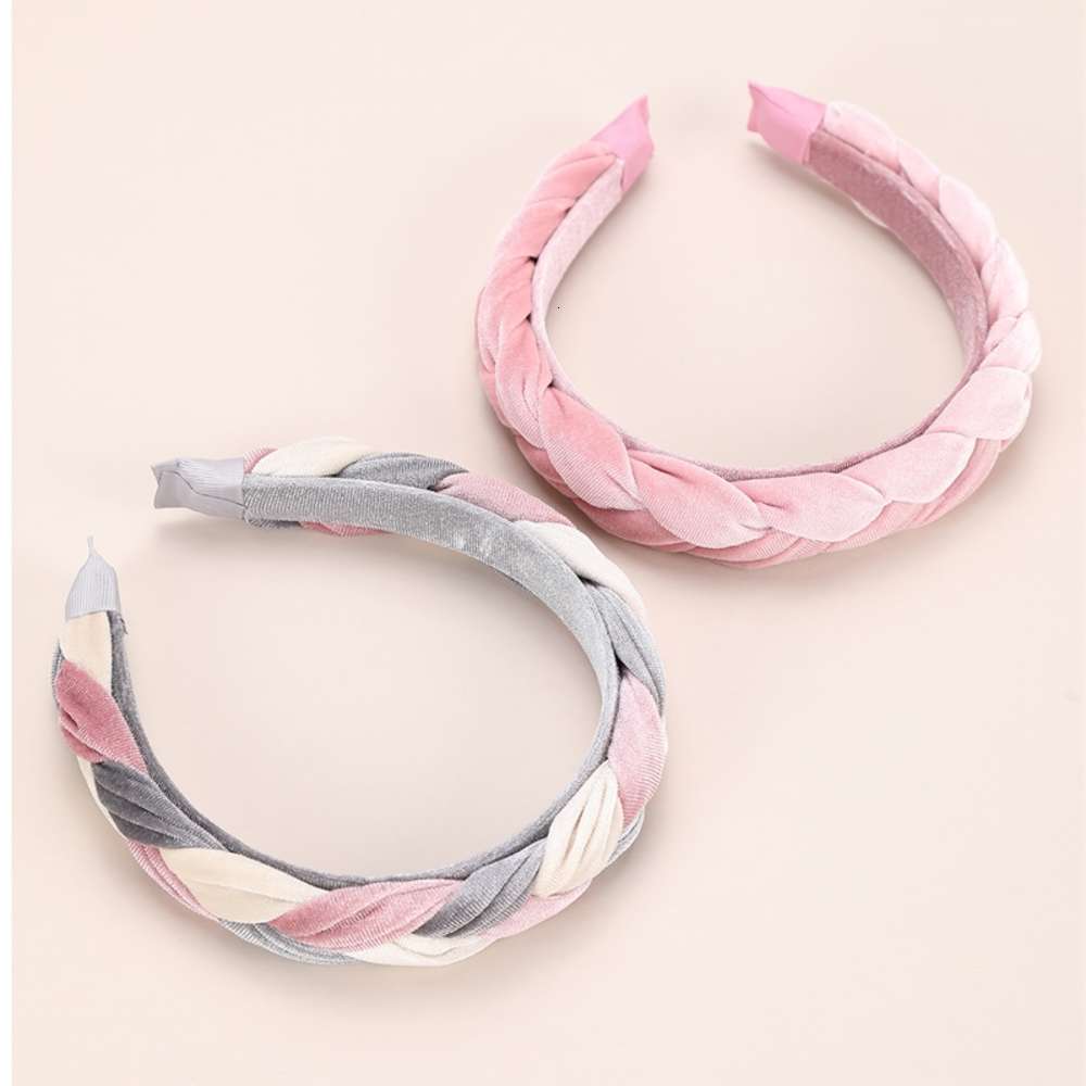 Hot selling gold diamond flannel art hair band Korean creative Mahua pink braid headband buckle-image-695841594