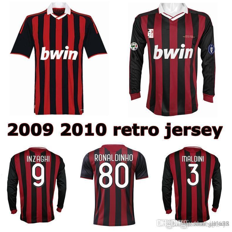 

2009 2010 Ronaldinho Beckham Maldini Pato retro soccer jersey 09 10 Seedorf Inzaghi Nesta Pirlo Thiago Silva vintage classic football shirt, Black