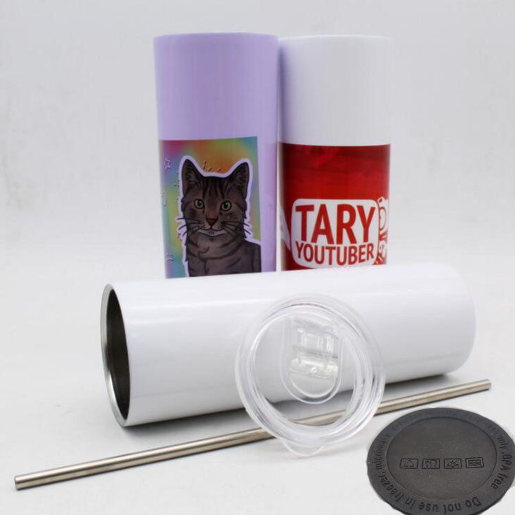 

20oz Sublimation Straight tumblers with steel Straw Rubber Bottoms vacuum Coffee Mug Heat transfer Blanks Water Bottle, Stainless steel color
