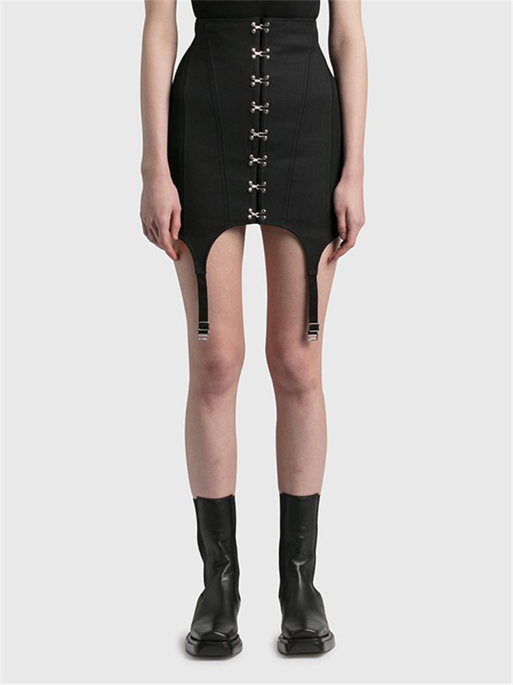 

High Waist Bag Hip Skirt Female 2021 Summer Style Original Design Hook-and-eye Button Irregular Slim Short Skirts, Black