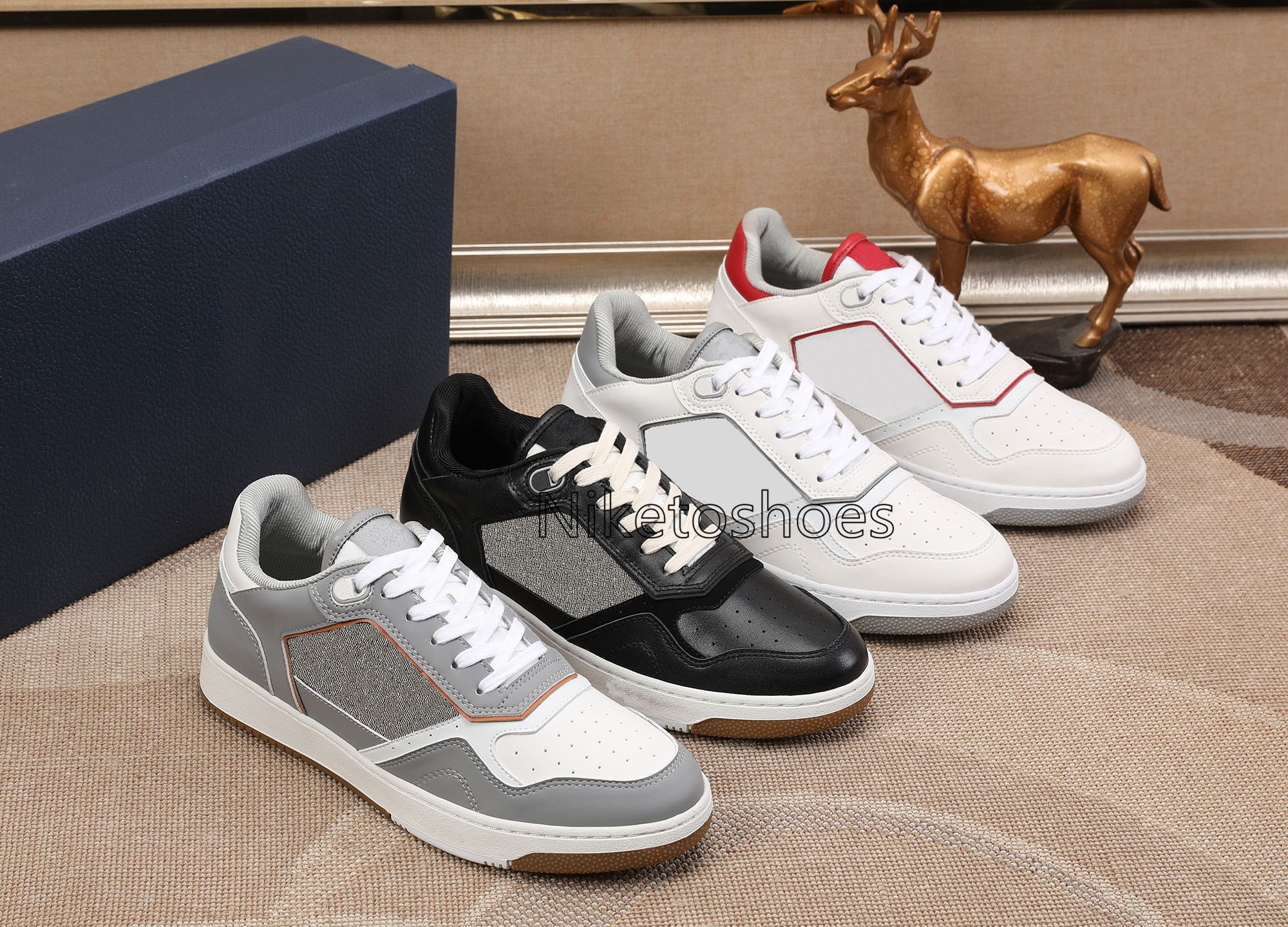 

B27 LOW-TOP SNEAKER black smooth leather Designer Shoe Beige and black Oblique jacquard Mens Luxurys Designers Shoes, 01