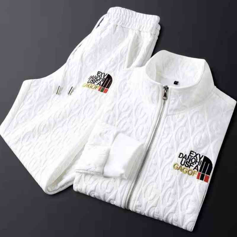 

2022 Spring Autumn New Casual Men's Suit Light Luxury Coat Fashion Embroidered Jacket Trousers 2 Piece men's Sets G1217, Dark grey