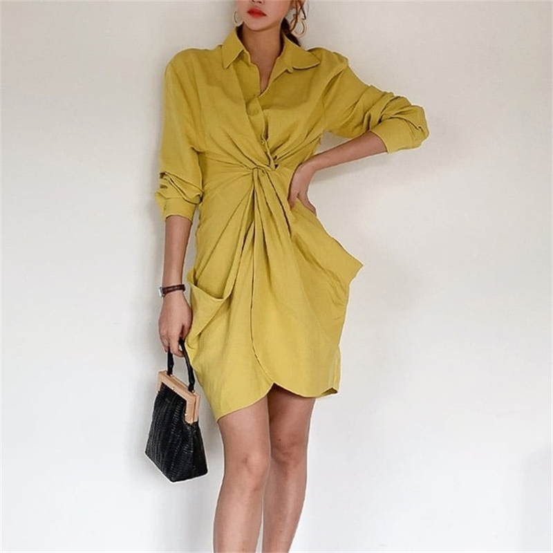 

Office Lady Women Femal Ladies Long Sleeve turndown collar Shirt Dress Sexy Mini Beach Elegant Party 210603, Picture color