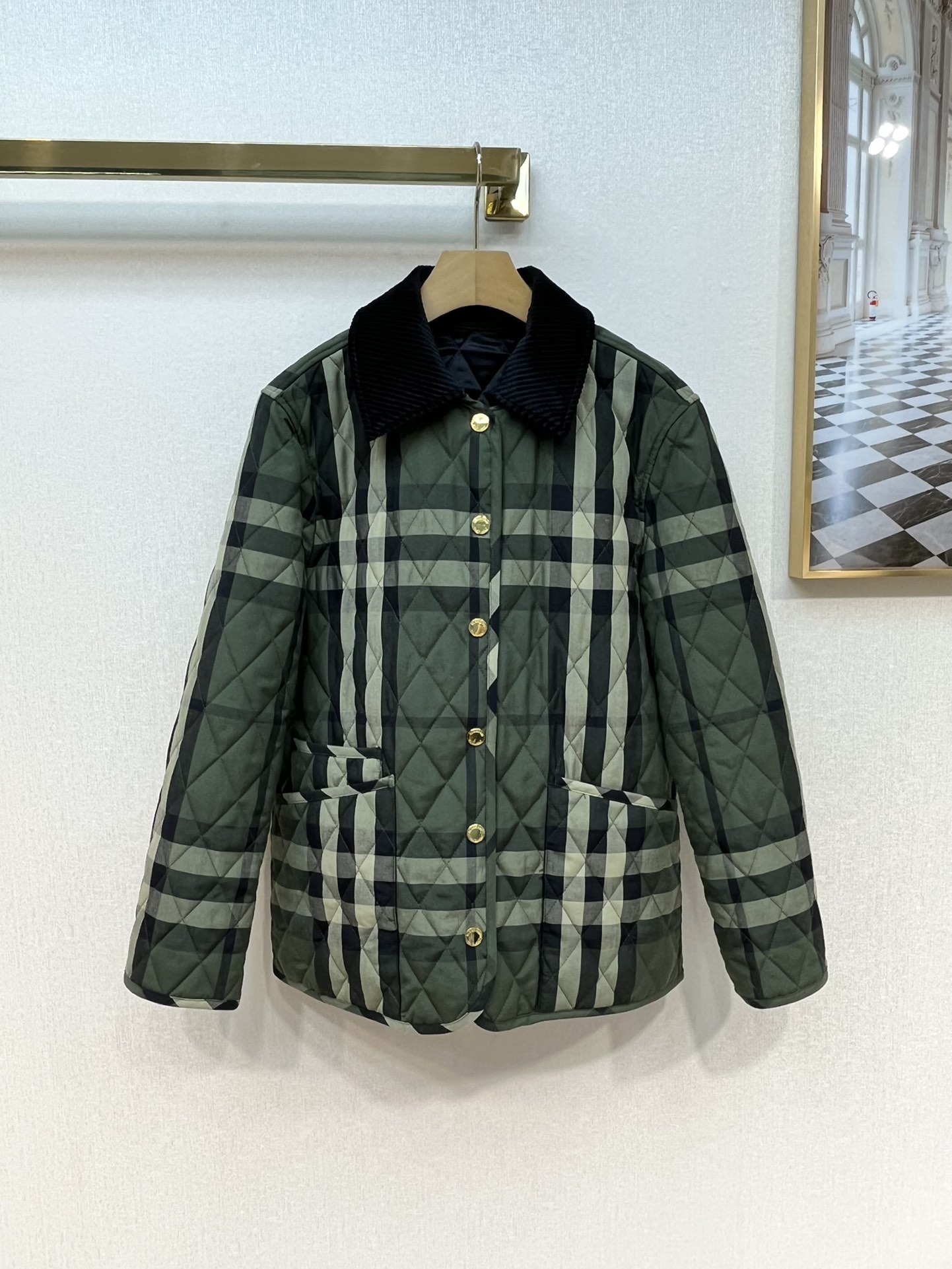 

Green diamond check cotton coat custom fabric new female
