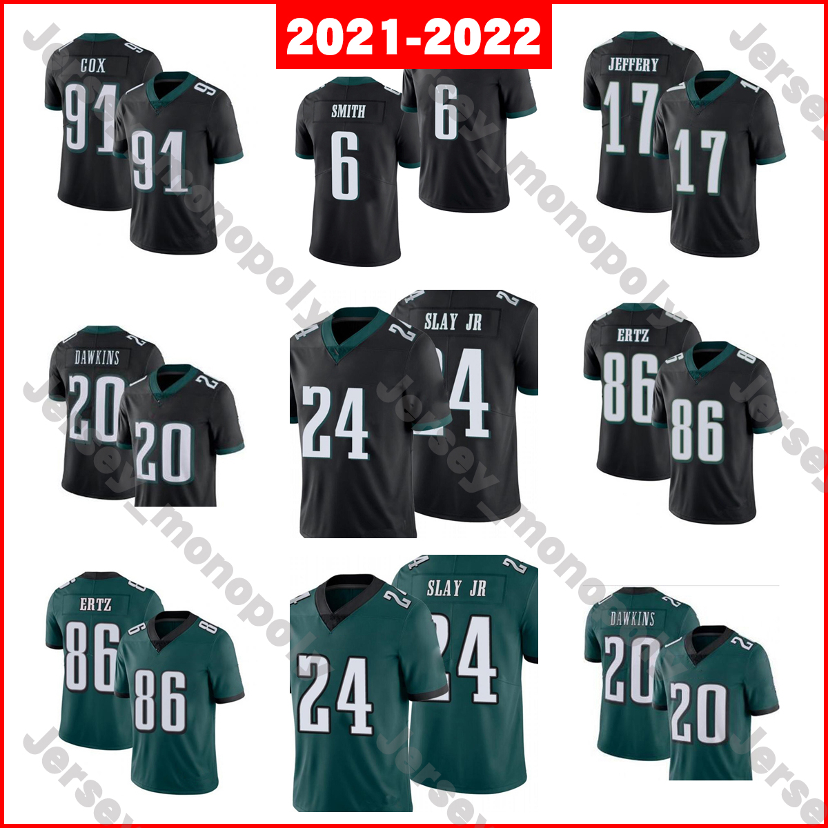 

2021 6 DeVonta Smith 17 Alshon Jeffery Football Jersey 20 Brian Dawkins 24 Darius Slay Jr 86 Zach Ertz 91 Fletcher Cox, As