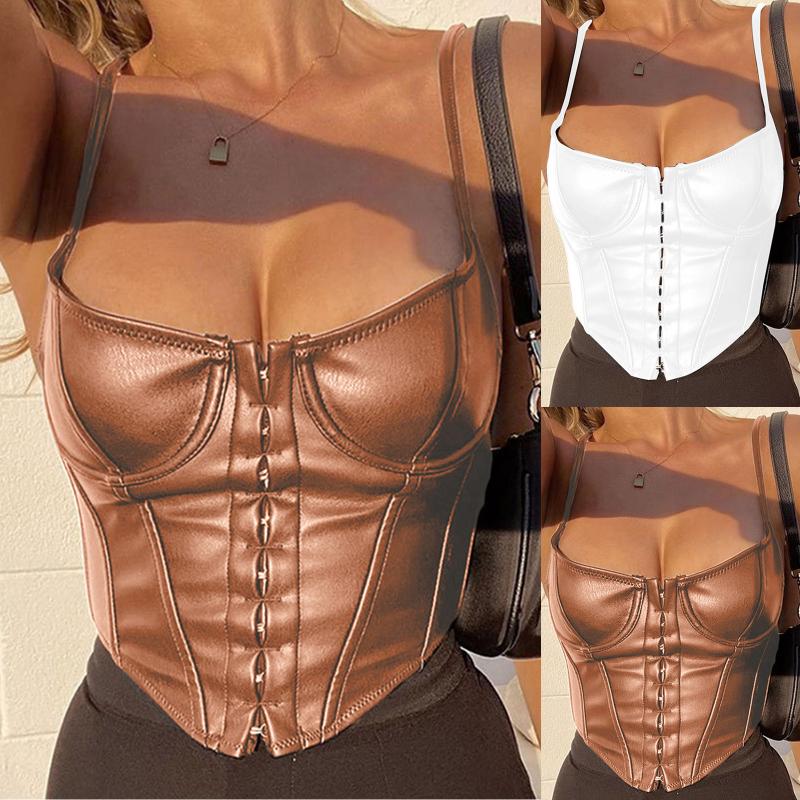 

Ess Crop Top Womens Fashion Pu All-match Sling Slim Short Umbilical Vest T Shirt Blous Tops For Women Summer Corset Women' T-Shirt, White