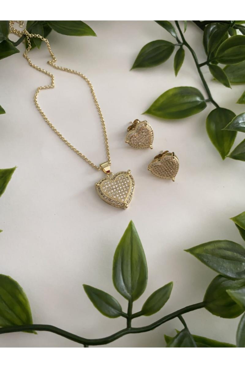 

Earrings & Necklace Women's Fashion Jewelry Zircon Stone Heart Sets, Silver