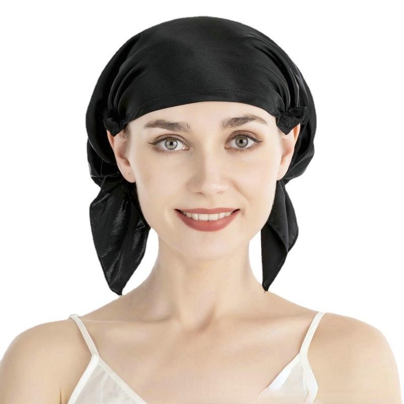 

Beanie/Skull Caps 100% Real Silk Women Satin Night Sleep Cap Hair Fashion Bonnet Hat Head Cover Wide Elastic Band, White