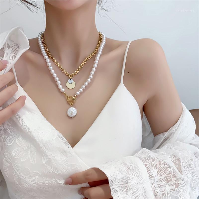 

Niche Sense Of Design Vintage Retro Pendant Double Layered Pearl Necklace Female Simple Internet Celebrity Clavicle Chain Chains