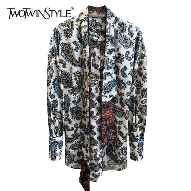 

Hit Color Casual Blouse For Women Polo Neck Long Sleeve Print Vintage Shirt Female Fashion Clothing Spring 210524, Aspicture