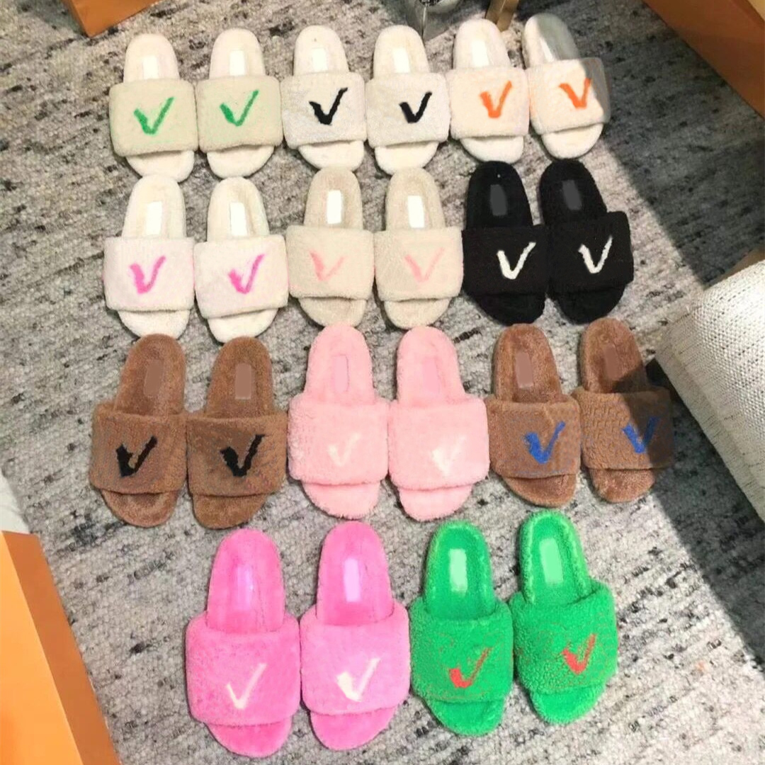 

Fashion women wool plush sandals selling Slippers Woman Slipper Shoes Autumn Winter slides Sandal Size 35-41, 13
