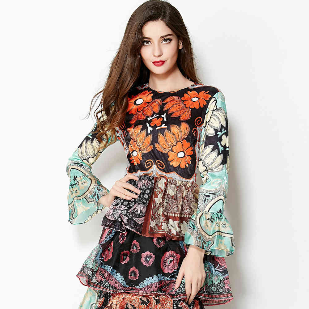 

dress printed 2015 summer spring fashion elegant ladies long sleeve extension cascading thin bohemian es, Multi