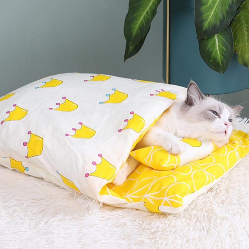 

50% S!!! Semi-closed Warm Soft Cat Sleeping Bed Kennel Cushion Pet Supply With Pillow Beds & Furniture