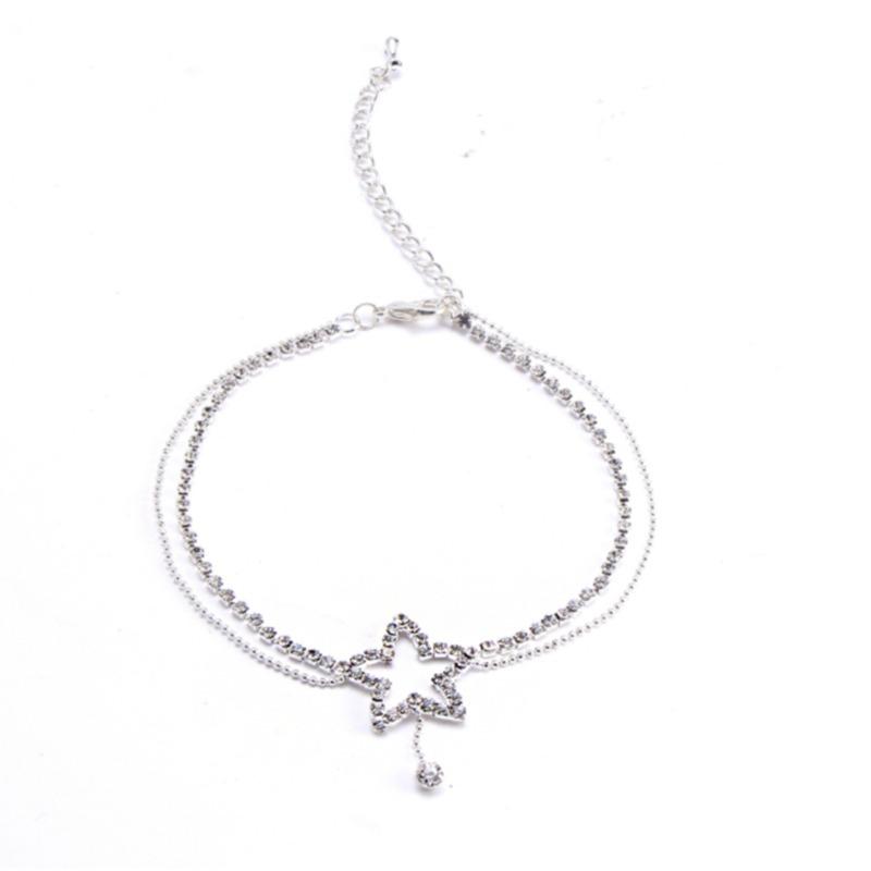 

Anklets Bohemian Women Fashion Cute Crystal Five-pointed Star Beach Anklet Hollow Heart Barefoot Leg Ankle Bracelet Foot Jewelry, Red;blue
