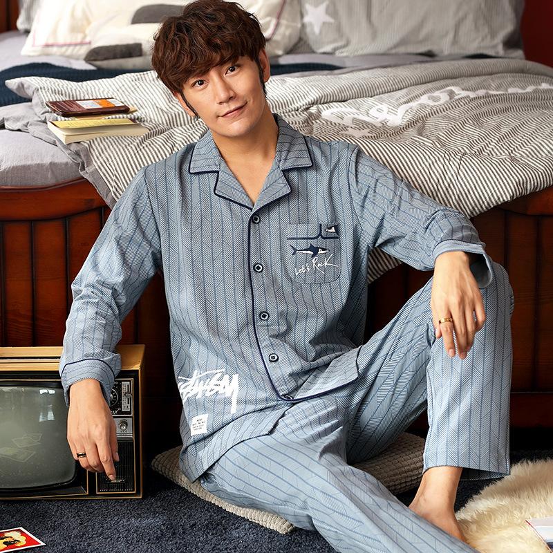 

Men's Sleepwear Winter 2Pieces Pajamas Set Long Sleeve Pyjamas Home Wear Cardigan Nightwear Casual Cotton Pjs Suit Pijamas, Black;brown