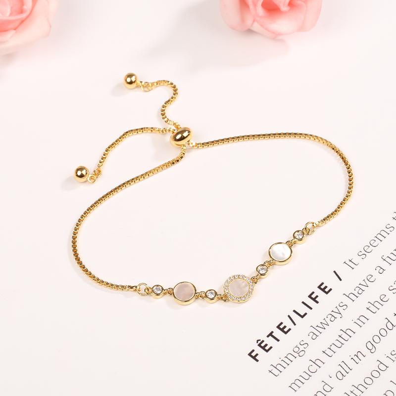 

Fashion Korean Women Copper Adjustable Bracelet Round Shell Zircon Simple Shiny Jewelry Accessory Beautiful Gift For Girl Link, Chain