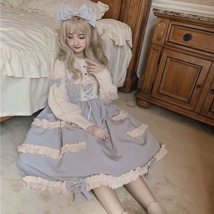 

magogo japanese style kawaii lolita dress for girl vintage gothic soft sisters princess halloween costume new dress, Black;gray