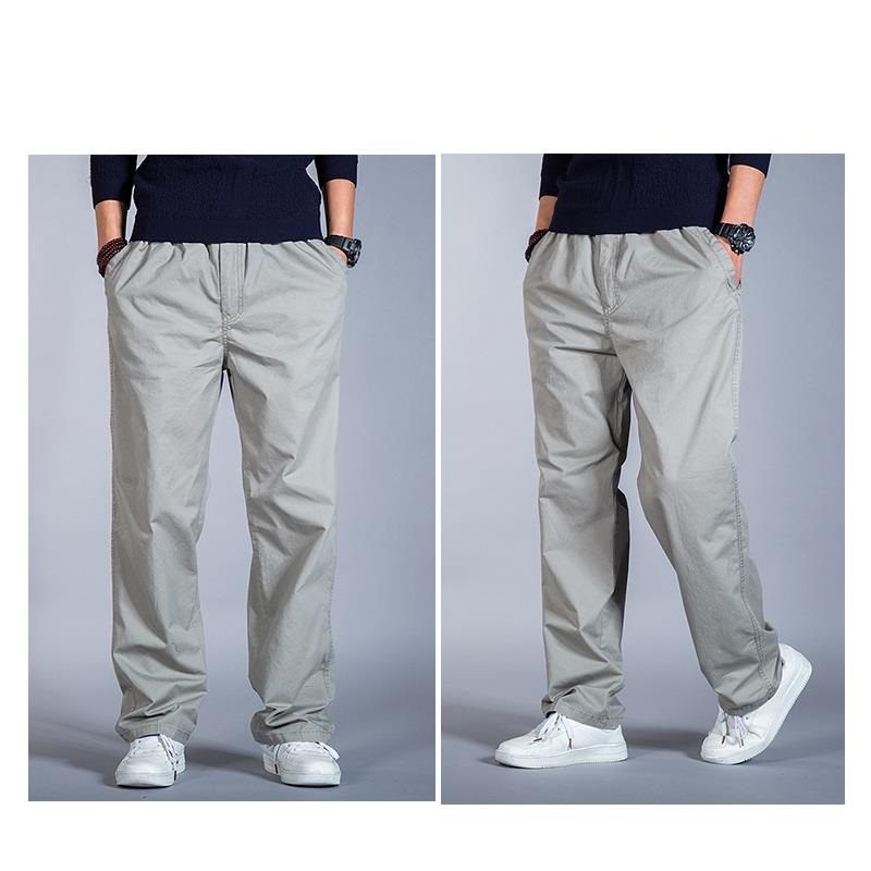 

Spring and summer pure cotton casual pants men's fat plus fat plus size outdoor elastic waist fat guy pants thin loose overalls, Black