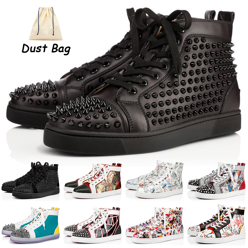 

Luxurys Red Bottoms Designer Running Shoes Platform Studded Glitter Spikes Flat Sole Loafers High Boots Mens Women Sneakers Trainers Outdoor Sports Size 36-47