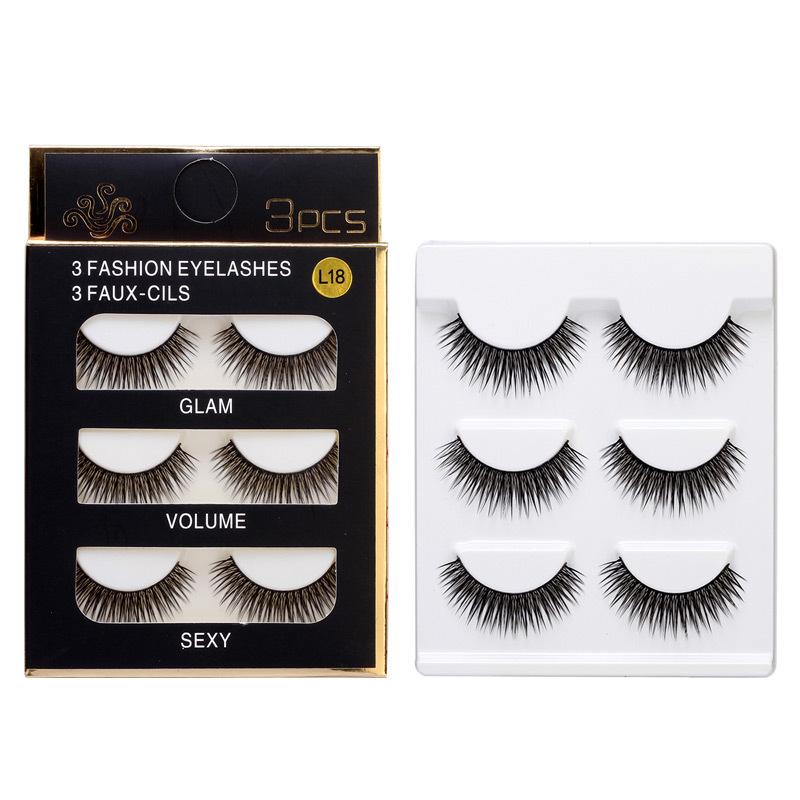 

False Eyelashes 3 Pairs Handmade Mink Eye Lash Wispies Fluffies Drama Natural Long Soft Extension Reusable