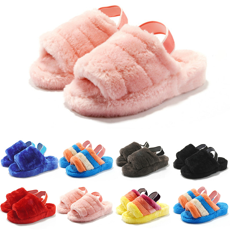 

Fashion WGG women men slides winter Furry slippers black red yellow warm comfortable fuzzy girl flip flops size 36-43