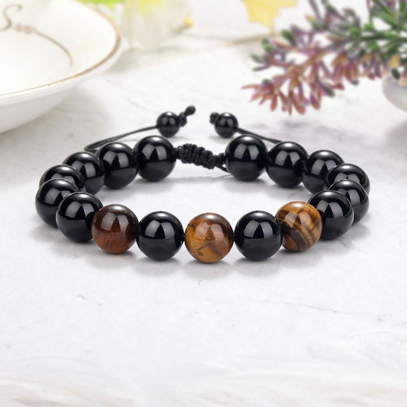 

Beaded, Strands Men Bracelet Tiger Eye Stone Braided Matte Natural Beads Couple Distance Charm Yoga Jewelry Stretch