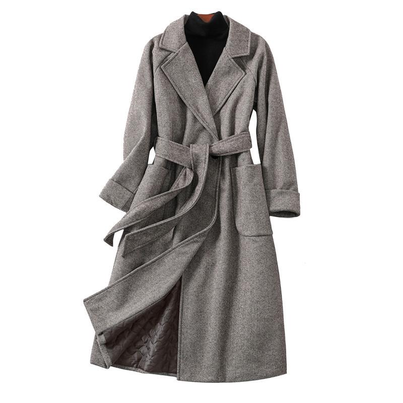 

Women' Wool & Blends Autumn Winter Jacket Fashion Long Woolen Coat Loose Large Size Warm Female Basic Jackets Outerwear Belt, Photo color