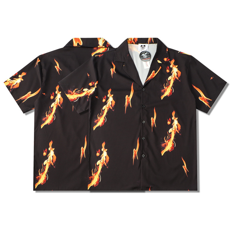 

Men's Fashion Shirts Young Couple Loose Lapel Summer Casual Digital Printed Street Sleeve, White;black