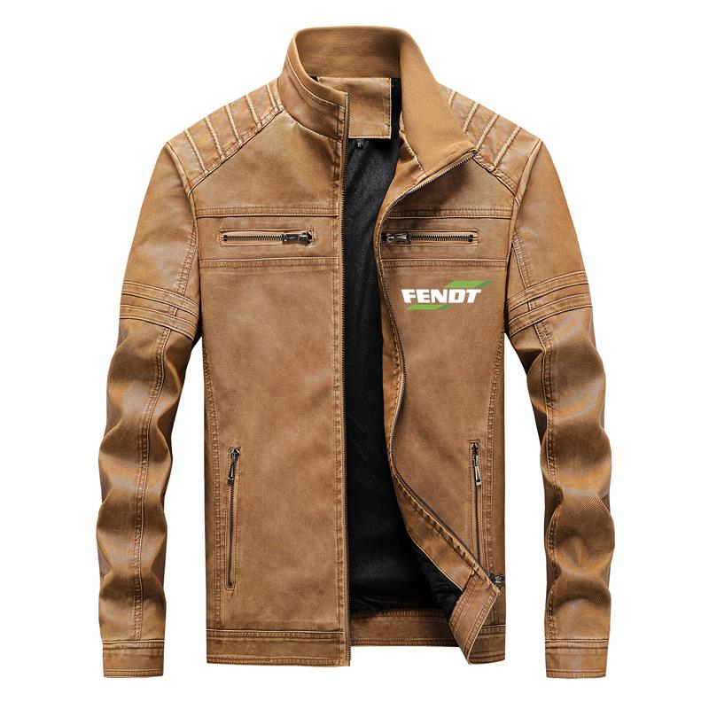 

Men's Jackets Autumn Winter FENDT Print Custom Made Brand Lapel Men Zipper Leather Jacket Cotton Warm Comfortable Man Solid Color