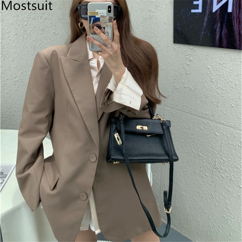 

Korean Streetwear Single-breasted Women Blazers Jacket Spring Full Sleeve Fashion Loose Solid Female Coats Femme 210518, Green