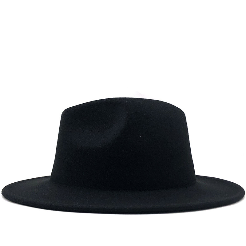 

2021 Amazon Woolen Hat European American Fashion Black and Yellow Color Matching Female Flat Brim Fedora 58cm, Box