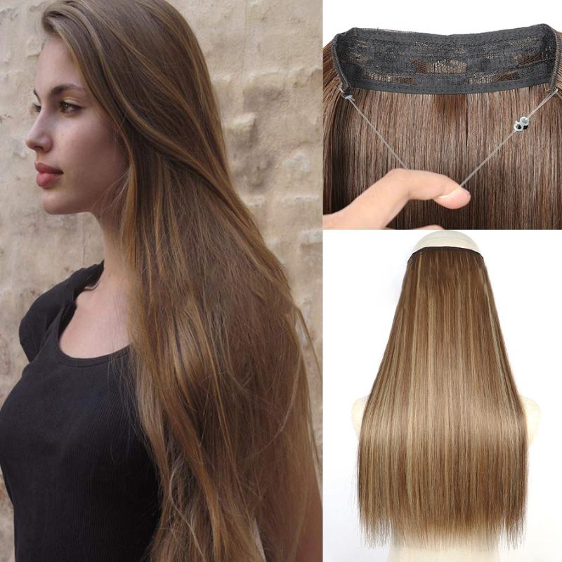 

Synthetic Wigs Straight No Clip In Halo Hair Natural Fish Line One Piece False Hairpiece Fake, 6h613