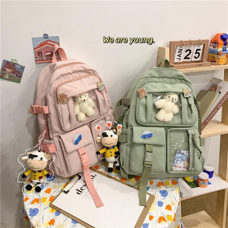 

School Bags Waterproof Nylon Female Schoolbag College Lady Laptop Backpacks Cute Women Large Capacity Backpack Kawaii Girl Travel Book, Dust bag