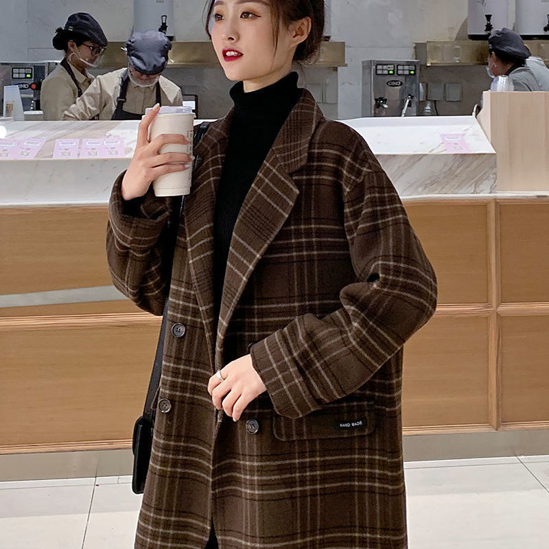 

Women's Wool & Blends Vintage double breasted office ladies chess blazer longsleeve released retro suits female blazers jacket IFMT, 1# shoe box