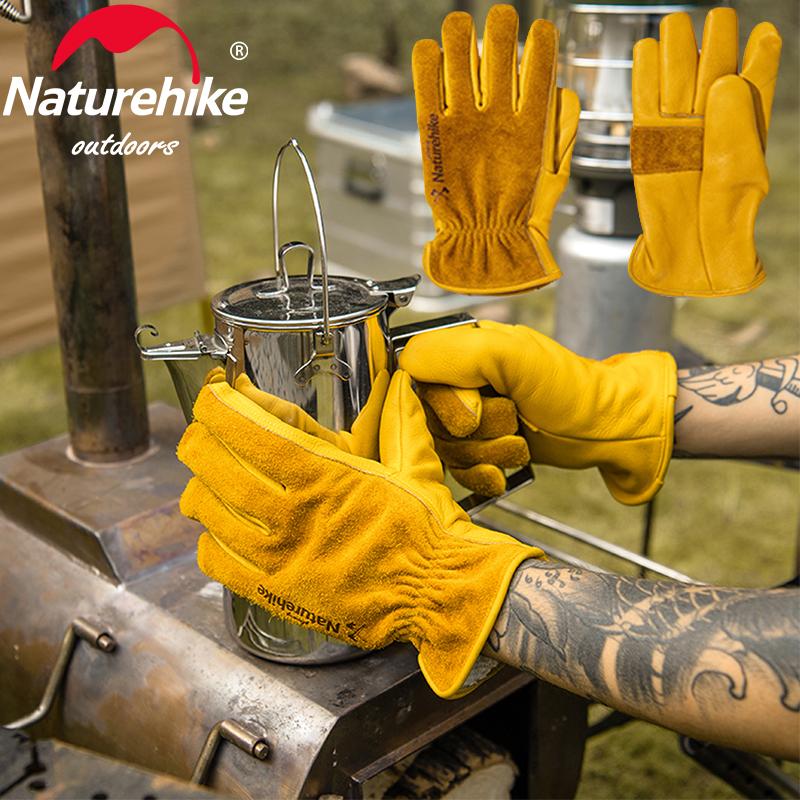 

Sports Gloves Naturehike Outdoor Work Leather Camping Heat Insulation Wear Resistant Tactical Cutting Firewood BBQ Retro Tools, Black