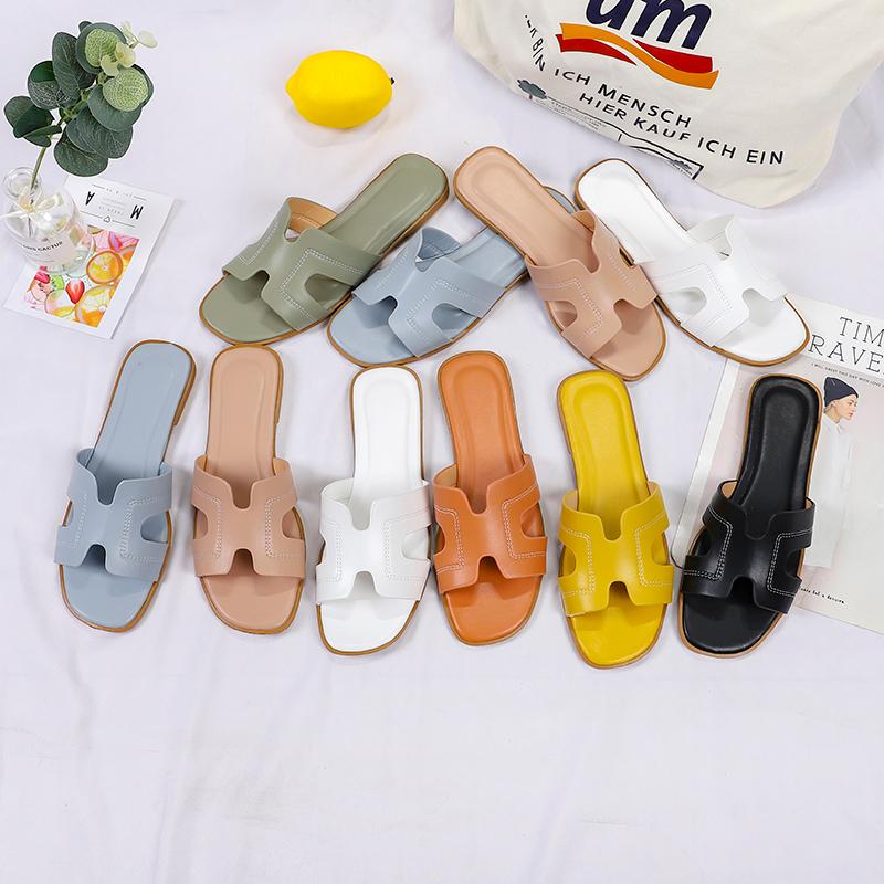

Slippers Women Wear The Fashion Trend For Summer Outside Versatile Flat Flip Flops Beach Shoes, Black