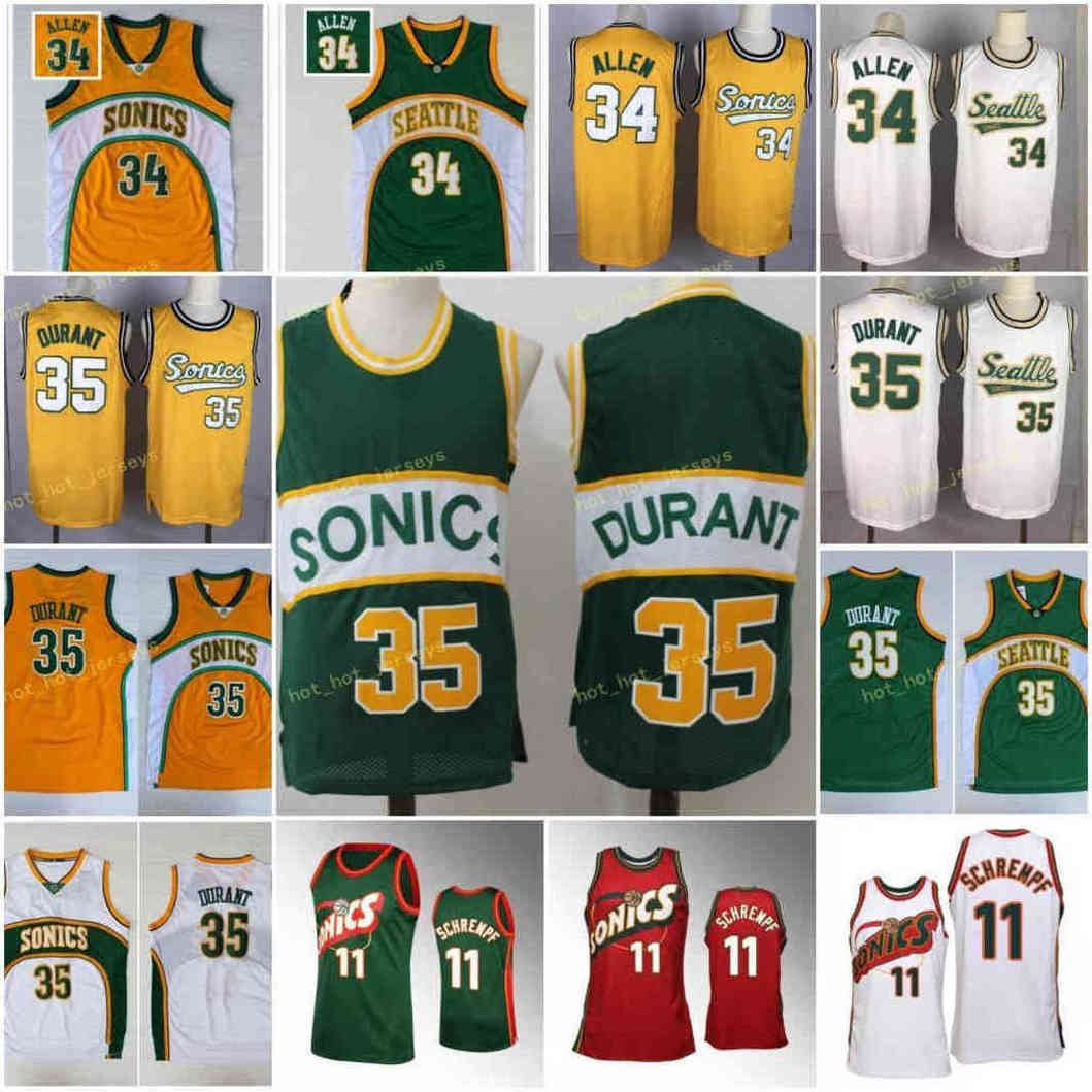 

Vintage Men Jerseys Kevin 35 Durant Detlef 11 Schrempf Jersey Sport Fans Color Yellow Green White SeattIe Ray 34 Allen Stitched, As