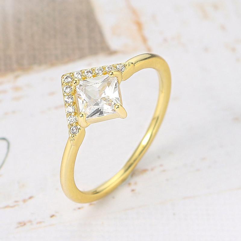

Wedding Rings For Women Simple Geometric Hollow Green CZ Gold Color Retro Princess Bride Jewelry Wholesale R295, Slivery;golden