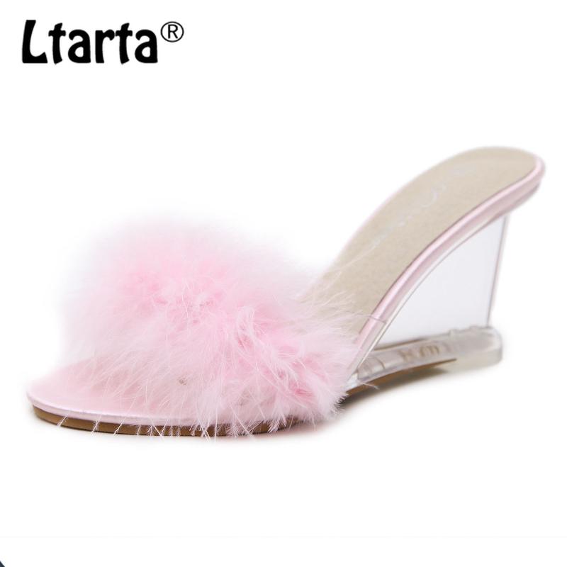 

Sandals LTARTA 2021 Women Clear Slipper High Heels Women's Summer Korean-Style Shoes Buckle Simple Wedge LFD, Black
